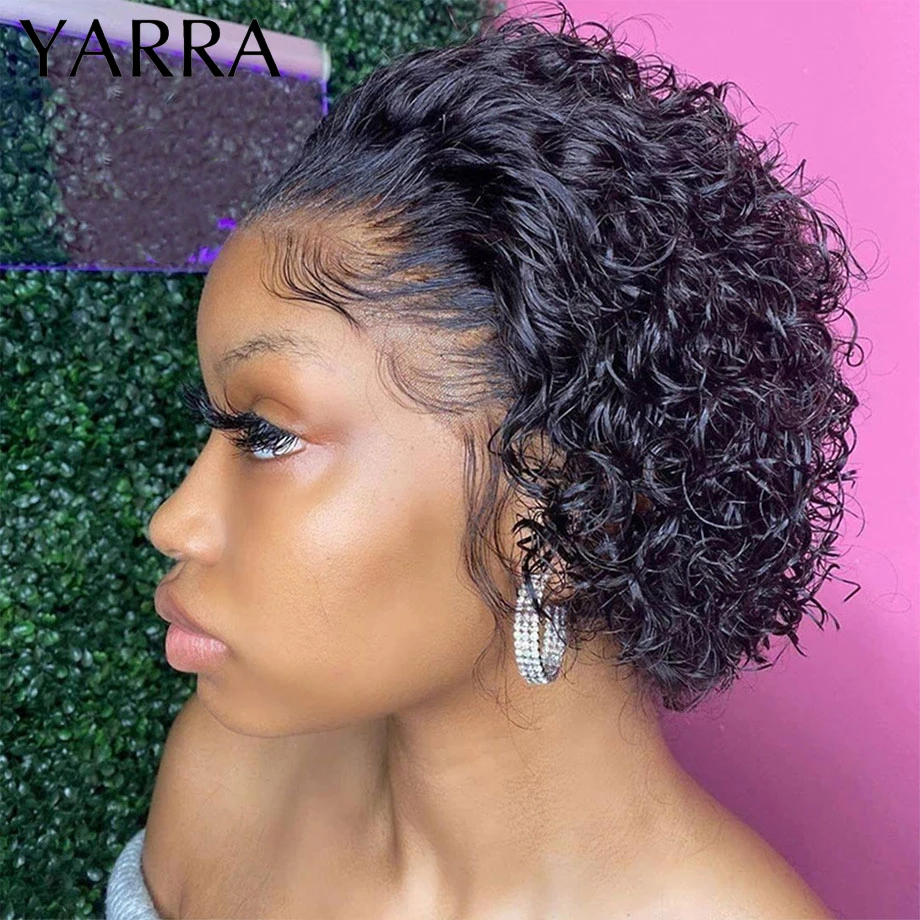 

Brazilian Hair Water Wave Pixie Cut Human Hair Wigs 13x1 Lace Front Short Wigs for Women Cool For Summer Easy to Install Yarra