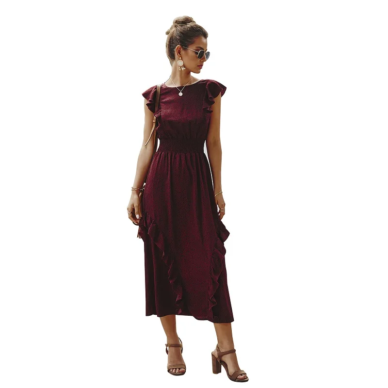 Новинка 2020, модное приталенное платье с оборками, полуофициальная одежда длиной ниже колена для вечеринки, эластичная лента на талии от AliExpress WW