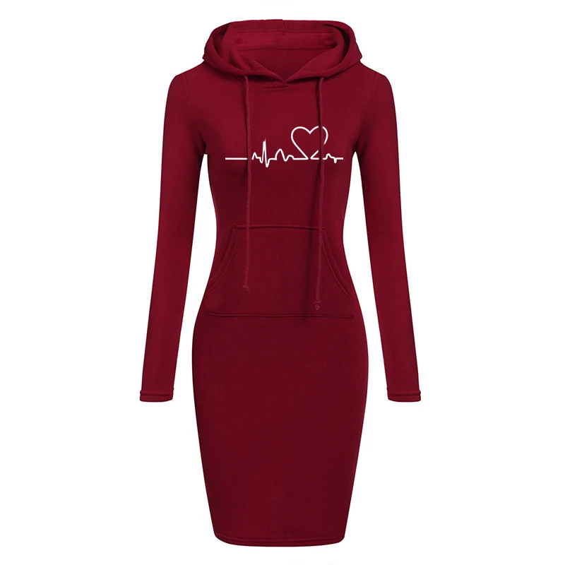 

2021 Jurk Liefde Hart Afdrukken Hooded Vestidos Lange Mouwen Lente Herfst Jurken Vrouwelijke Toevallige Vestido De Mujer Nieuwe