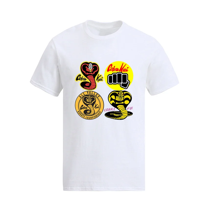 

Новое поступление, повседневная мужская футболка Cobra Kai Essential Graphic, хлопковые рубашки с коротким рукавом, футболки с круглым вырезом, классич...