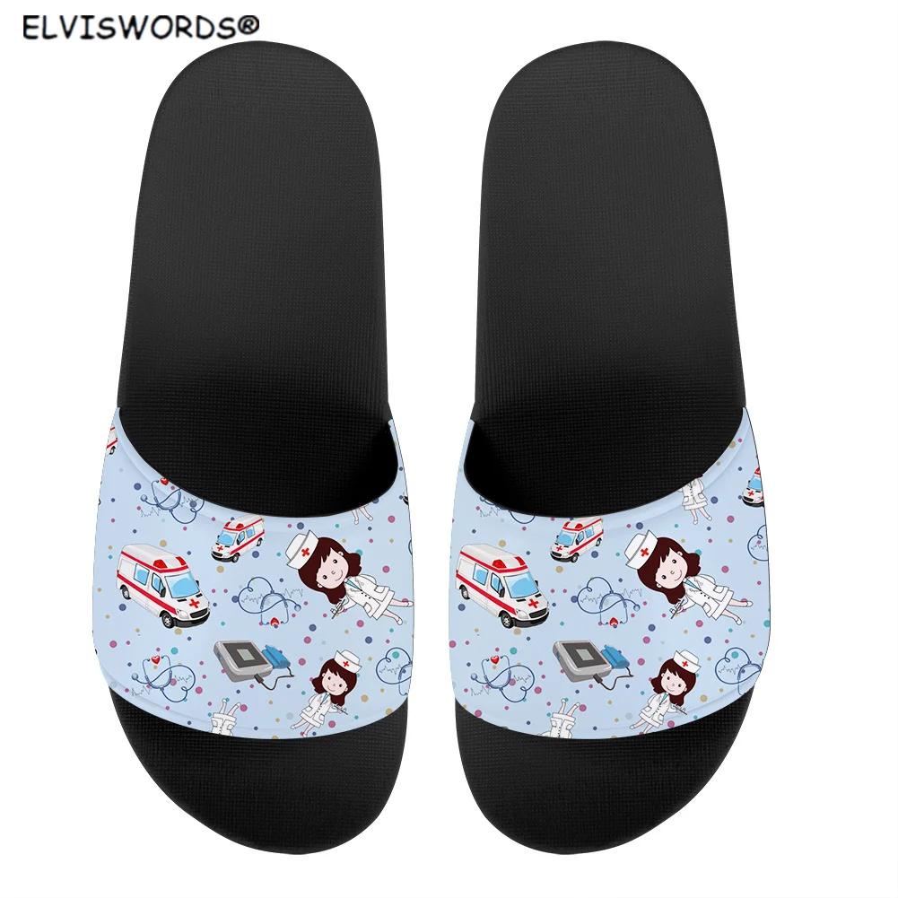 

Сланцы ELVISWORDS женские для дома и узор с изображением сиделки, милые повседневные Мягкие Нескользящие шлепанцы для дома, без застежки, на лето