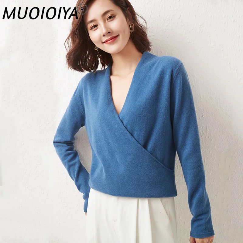 

100% Wool Pullovers Long Sleeves V-Neck Clothes Fashion Standard Tops 2022 Autumn/Winter Women Sweaters