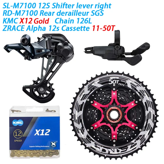 M7100 X12Gd 11-50T SHIMANO DEORE SLX M7100 комплект горного велосипеда MTB 1x12-Speed 52T SL+ RD+ zracing+ KMC X12 M7100 переключатель заднего хода - Цвет: M7100 X12Gd 11-50T