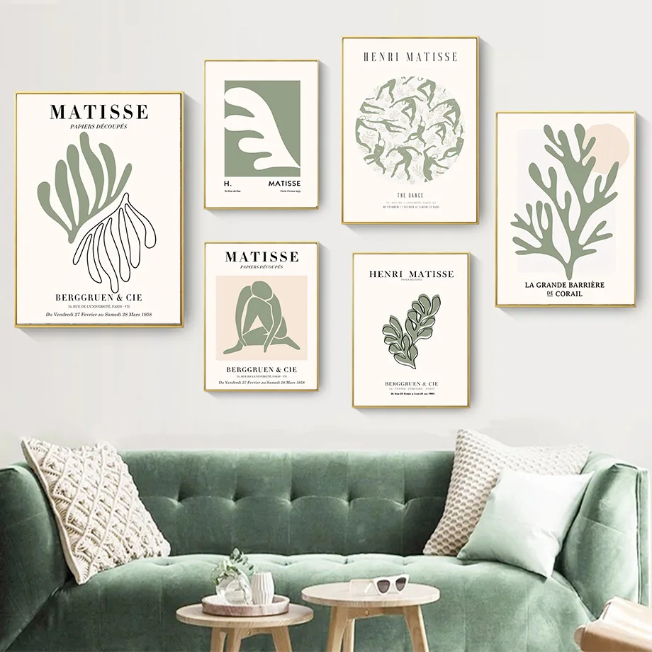 

Abstract Matisse Line Girl Body Coral Leaf And Prints Wall Art CanvasNordic Posters Painting Wall Picture For Living Room Decor