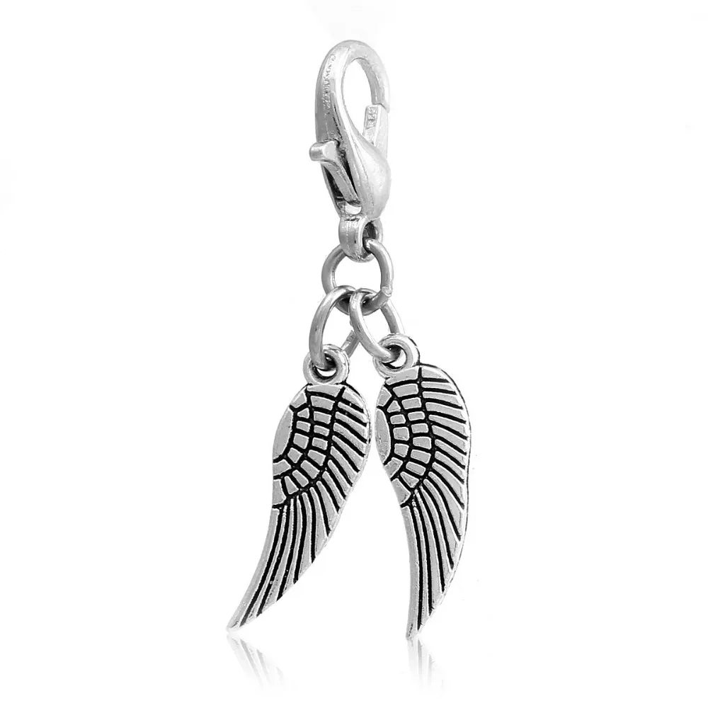 DoreenBeads Античный Серебряный цинковый сплав Ангела крыло клип на Шарм кулон с застежкой Лобстер коготь 31 мм x 7 мм, 10 шт. новинка
