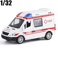 132 hospital rescue ambulance police alloy diecast metal car model with pull back sound light toys for kids boys gifts