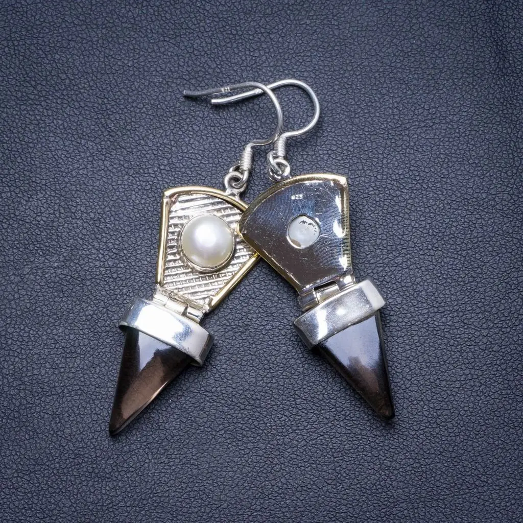 Серьги ручной работы из серебра 925 пробы с натуральным перламутровым кварцем и