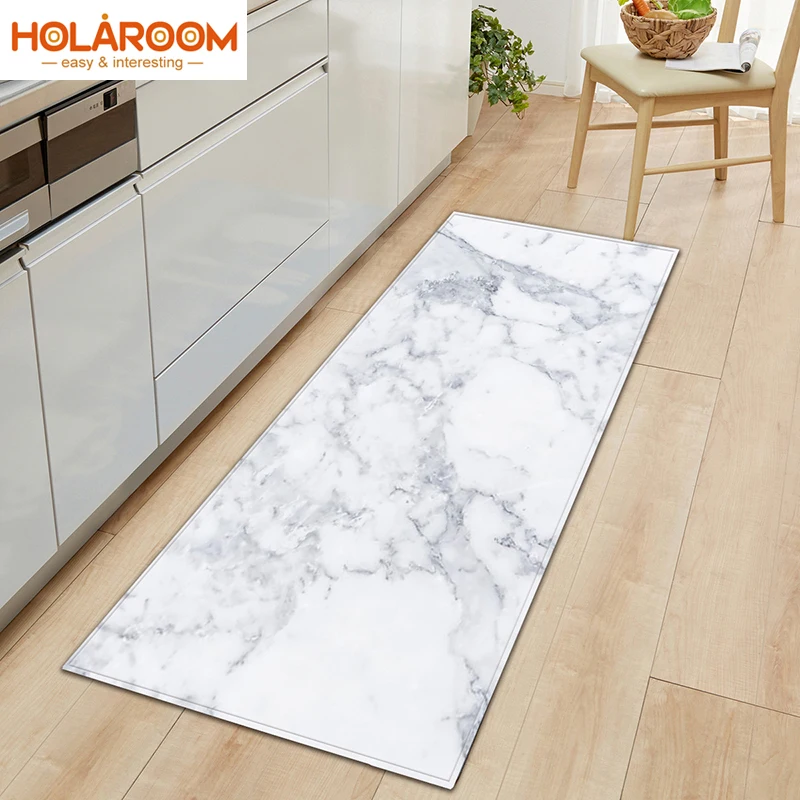 Противоскользящий кухонный ковер черный белый мраморный морской волнистый