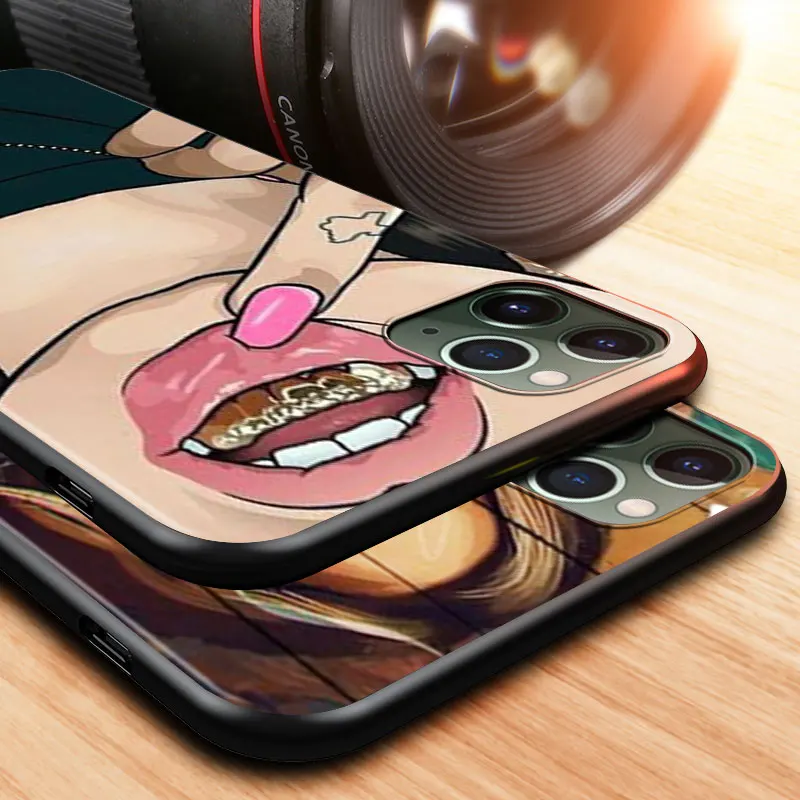 

Cool African Black Girl For Apple iPhone 12 11 XS Pro Max Mini XR X 8 7 6 6S Plus 5 SE 2020 Black Silicone Cover Phone Case