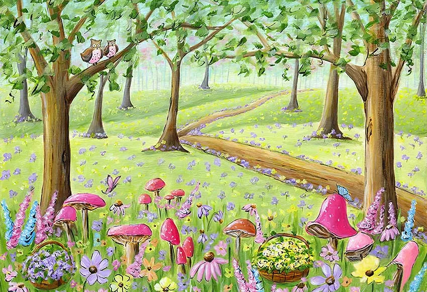 

Mehofond Spring Photography Background Wonderland Forest Colorful Flowers Mushroom Newborn Baby Decor Backdrop Photocall Studio