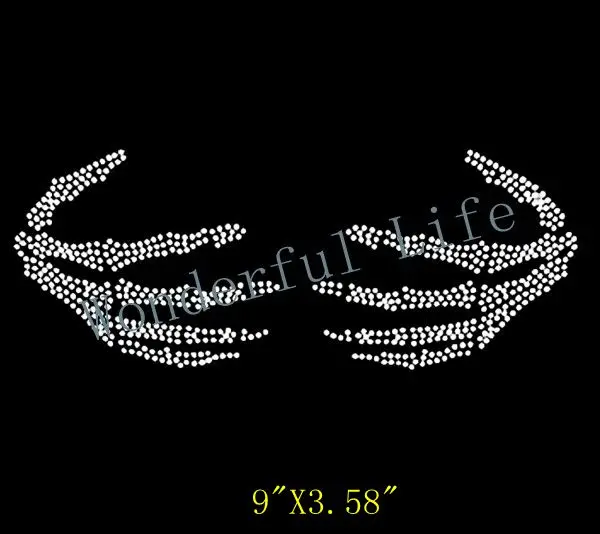 Бесплатная доставка череп руки теплопередача мотив белый металл с прозрачными