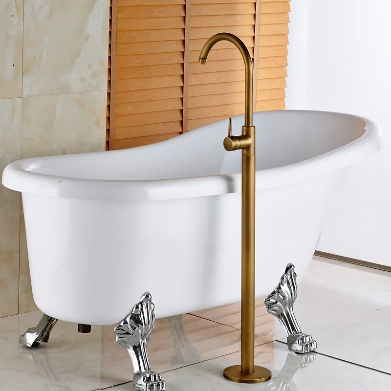 Хромированный смеситель для ванны и душа напольный стоячий с одной ручкой