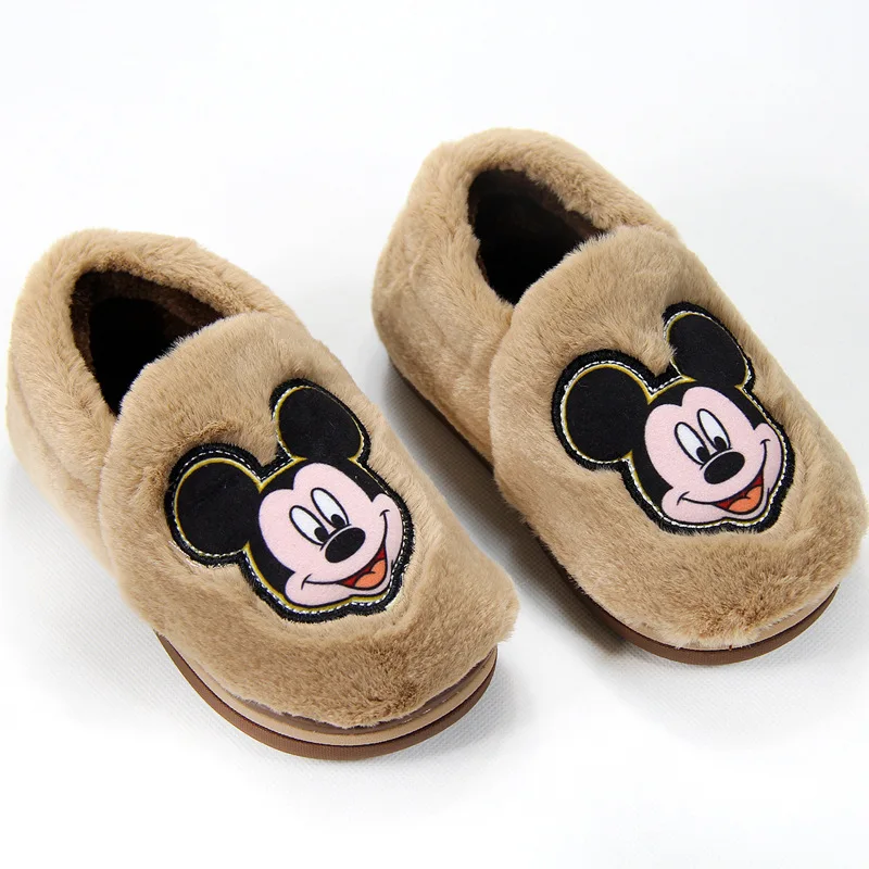 Disney/Детская Хлопковая обувь; Новинка года; зимняя теплая хлопковая обувь для мальчиков и девочек; меховая хлопковая обувь; тапочки для родителей и детей; Микки Маус
