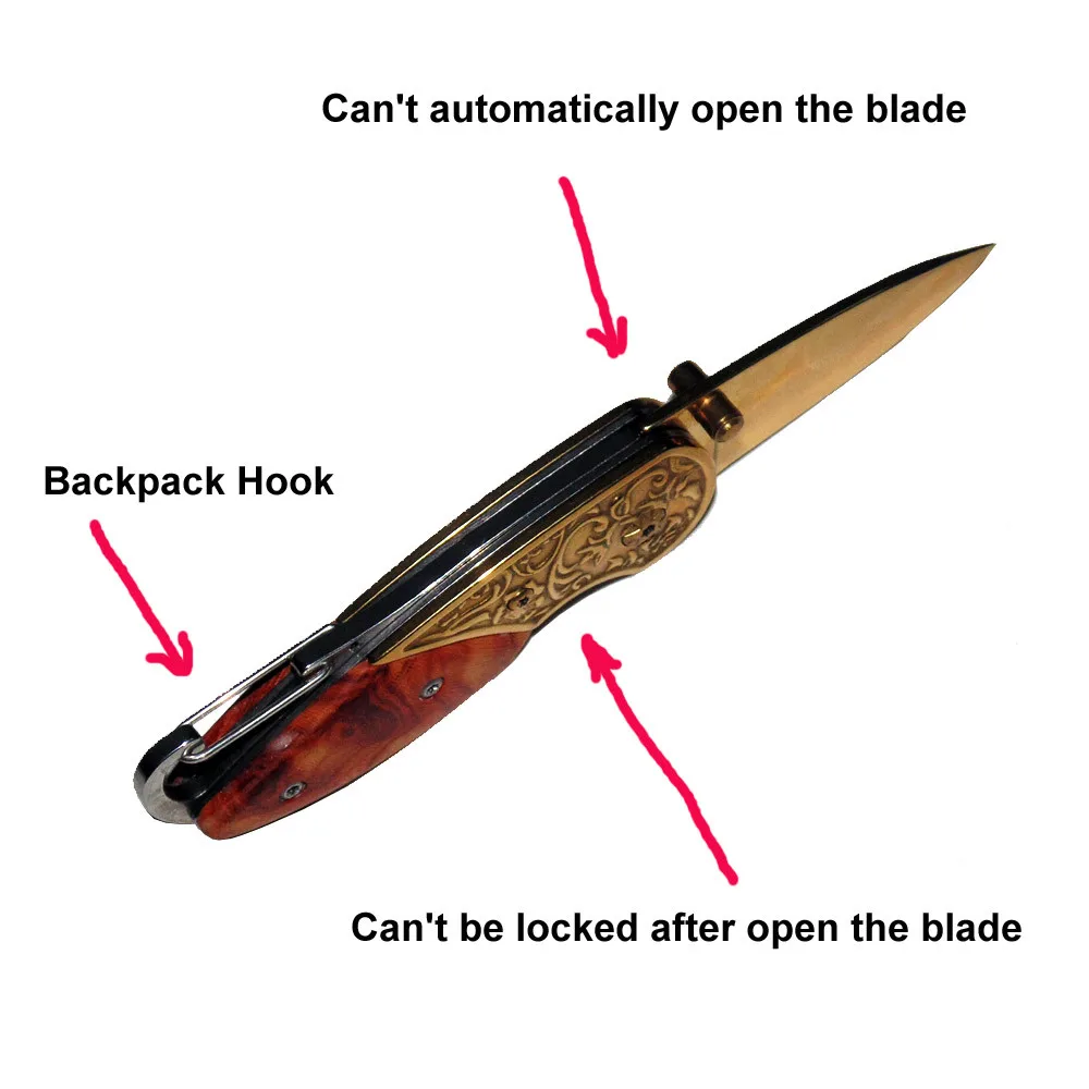 wooden handle folding knife Camping survival and self-defense portable practical Golden blade stainless steel sharp edge | Спорт и