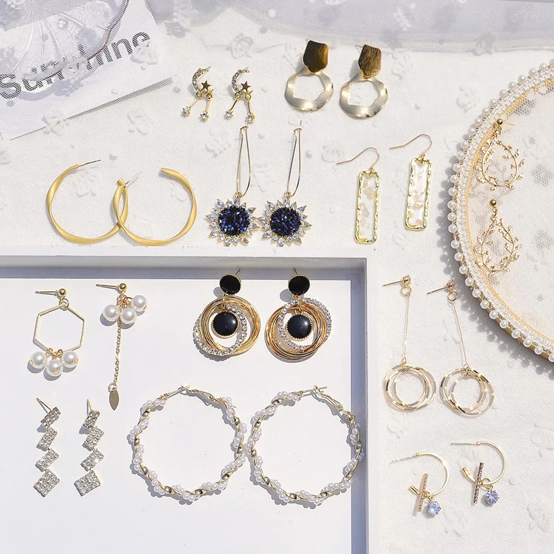 Разнообразная коллекция корейские трендовые простые серьги Стразы с жемчугом