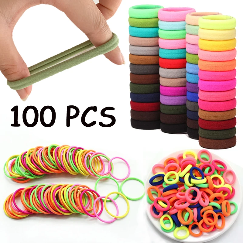 

100pcs Children's Hair Circle Classic Elastic Hair Bands Solid Casual Hair Decor Mini Hair Bands for Women Hair Accesories