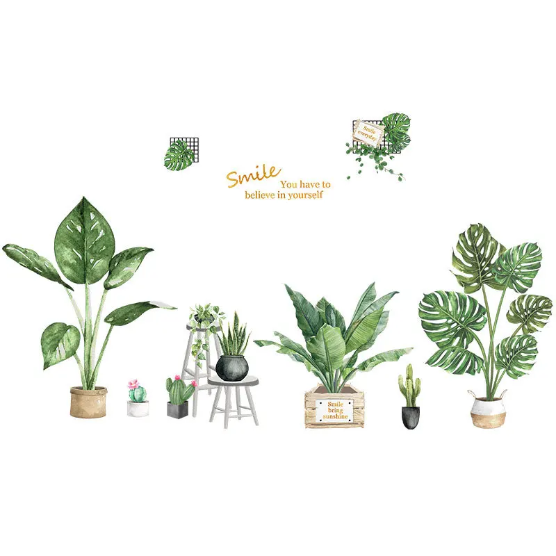 

Creative ins green plant wall stickers bedroom living room decoration stickers pvc wall stickers self-adhesive home decoration