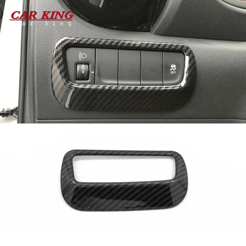 

For Hyundai Kona Encino 2017-2020 ABS Carbon fiber Car Headlamps Adjustment Switch decoration Cover Trim Car Styling Accessories