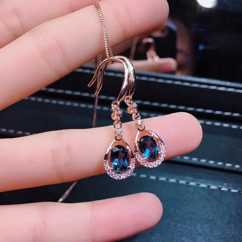 

Blue Topaz Drop Earrings 925 Sterling Silver Women's Crystal Gem Earrings Jewelry Gifts Wholesale