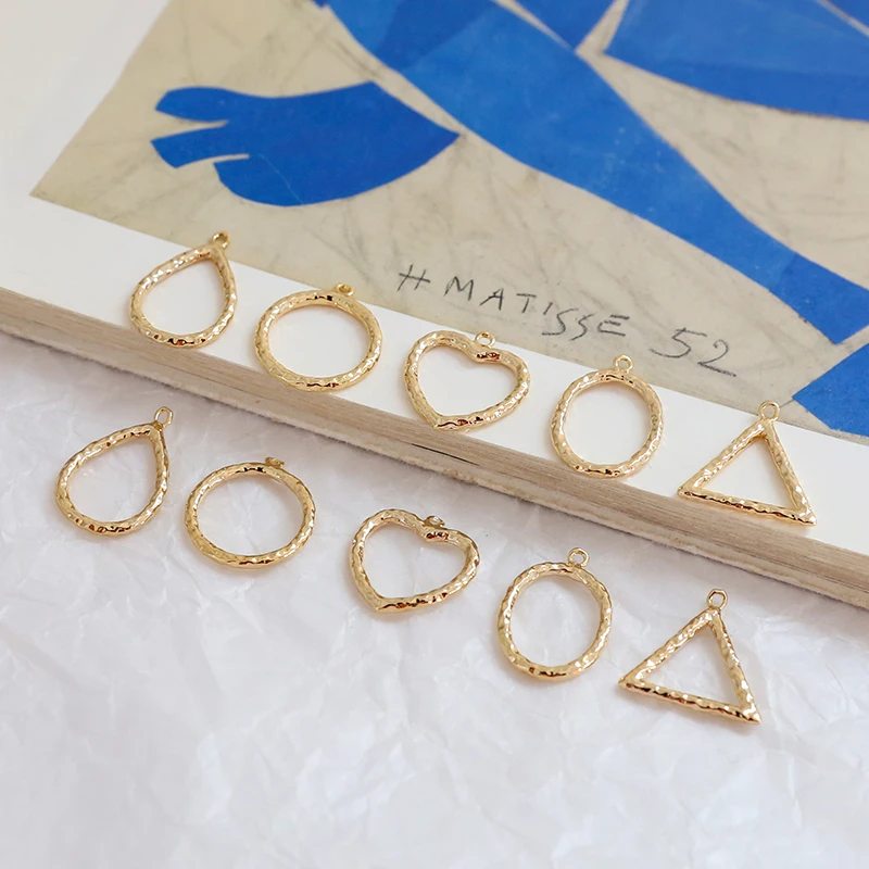 

18K copper clad gold hollow geometric fold oval water drop love simple style DIY handmade earrings accessories