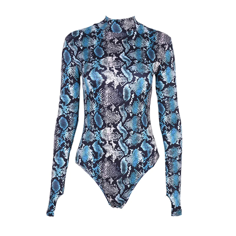 Женский комбинезон с длинным рукавом и высоким воротником из змеиной кожи |