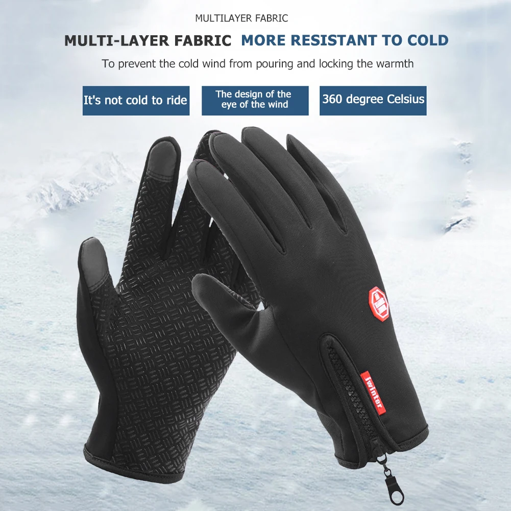 

1 Pair Men Women Outdoor Anti-Slip Full Finger Zipper Gloves Touch Screen Unisex Waterproof Windproof Winter Sports Gloves