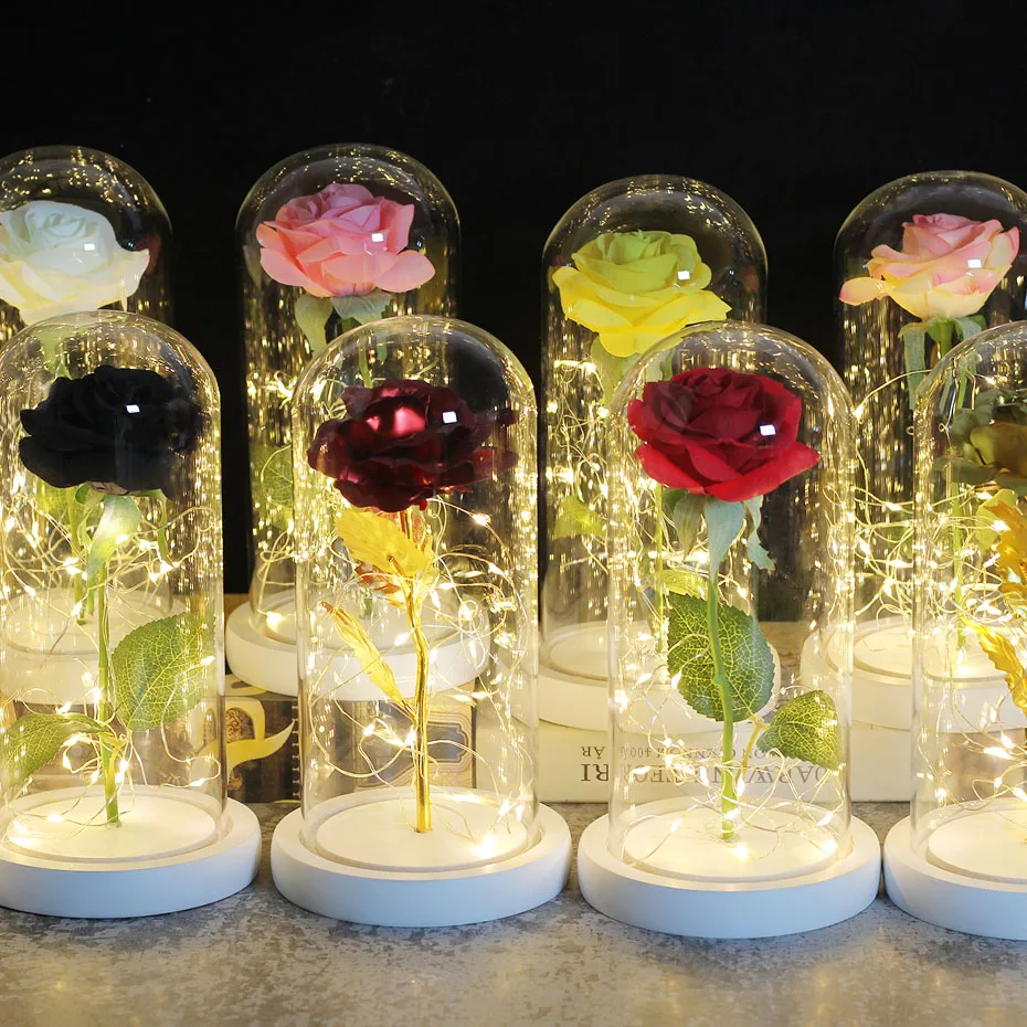 Светодиодная гирлянда красивая Роза И Чудовище на батарейках настольная лампа с