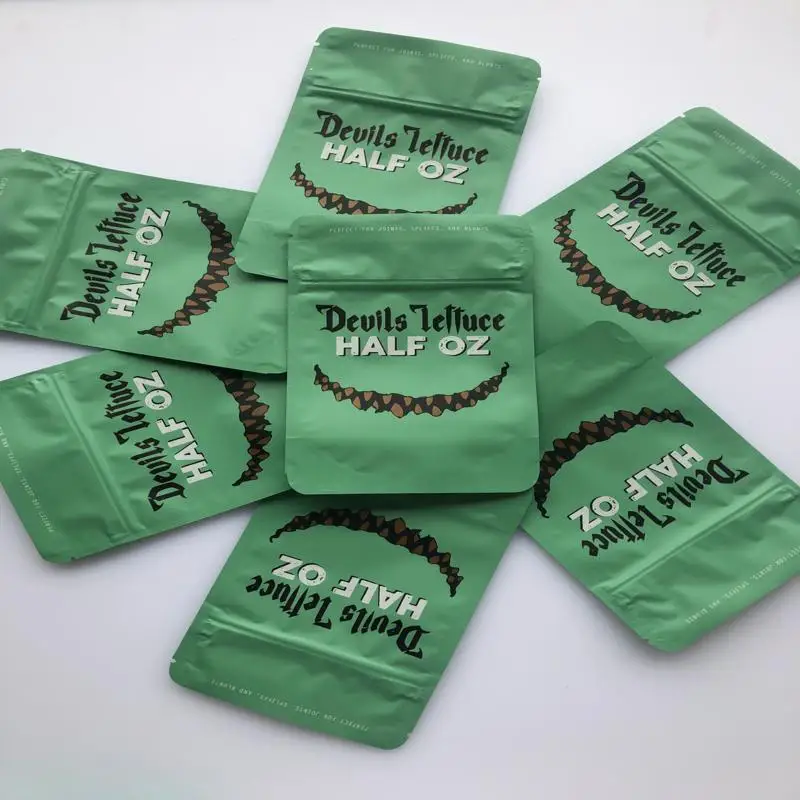 

Devils Lettuce Half Oz Tall With Us Mylar Bags Medicated Edibles Smell Proof Bags Cereal Milk bdyot