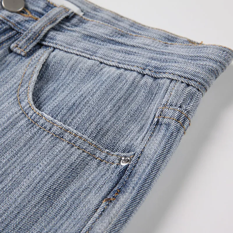 

SHENGPALAE Fashion Jeans Women's Autumn 2021 New High Waist Solid Color Loose Straight Hole Split Denim Pants Female Tide 5E3049