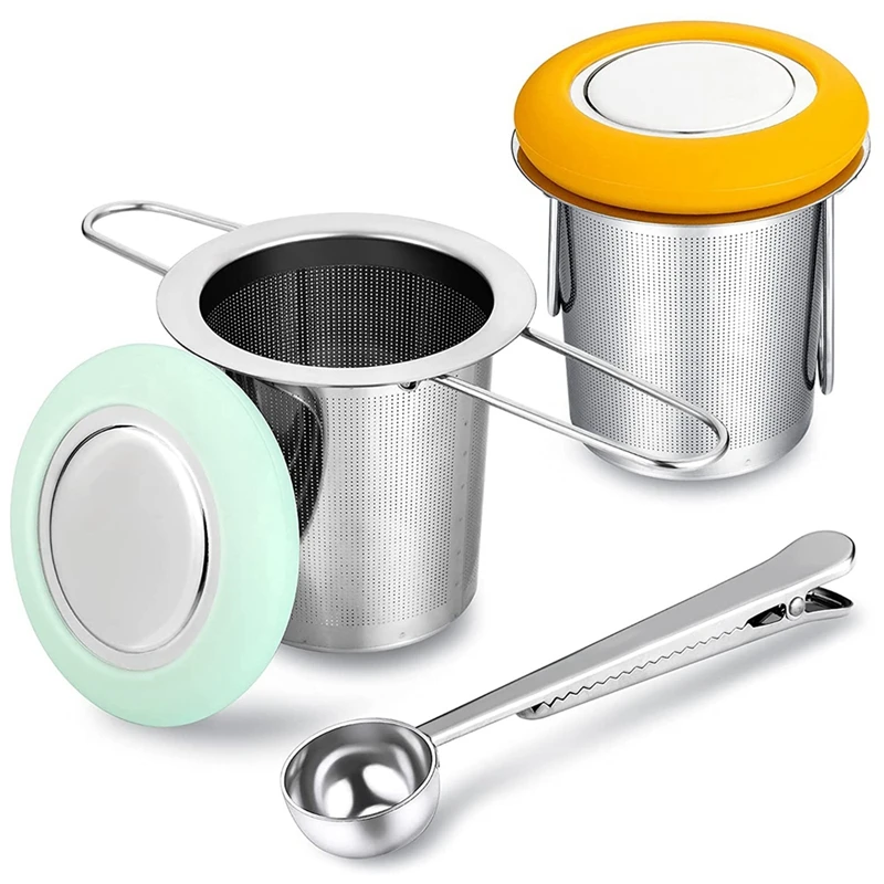 

2 Pack Tea Infusers with Tea Scoop Tea Strainer with Folding Handle Tea Filter Extra Fine Mesh Strainer Brewing Basket