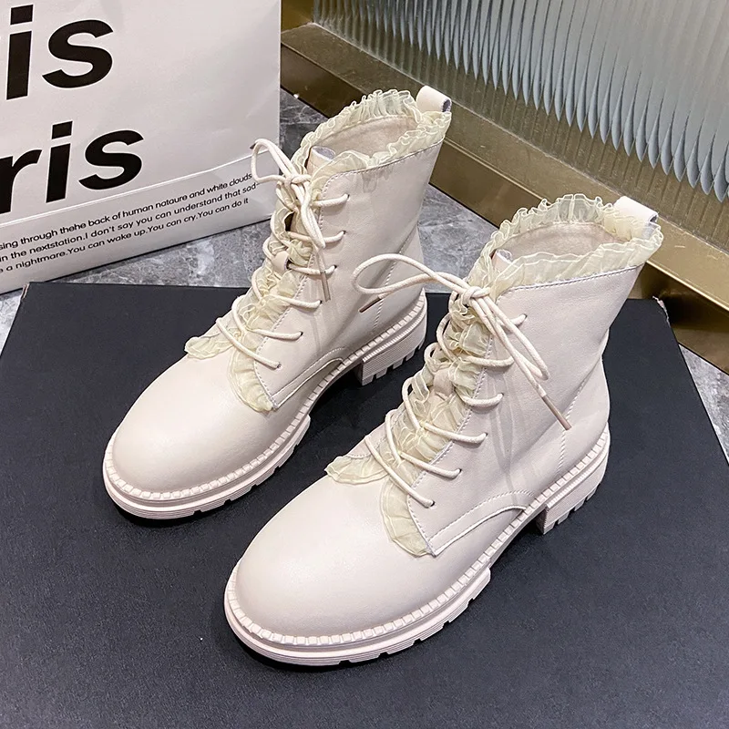 

Ankle Boots For Women Autumn Motorcycle Boots Thick Heel Ankle Shoes Woman Slip On Round Toe Vogue Boots Botas De Lady