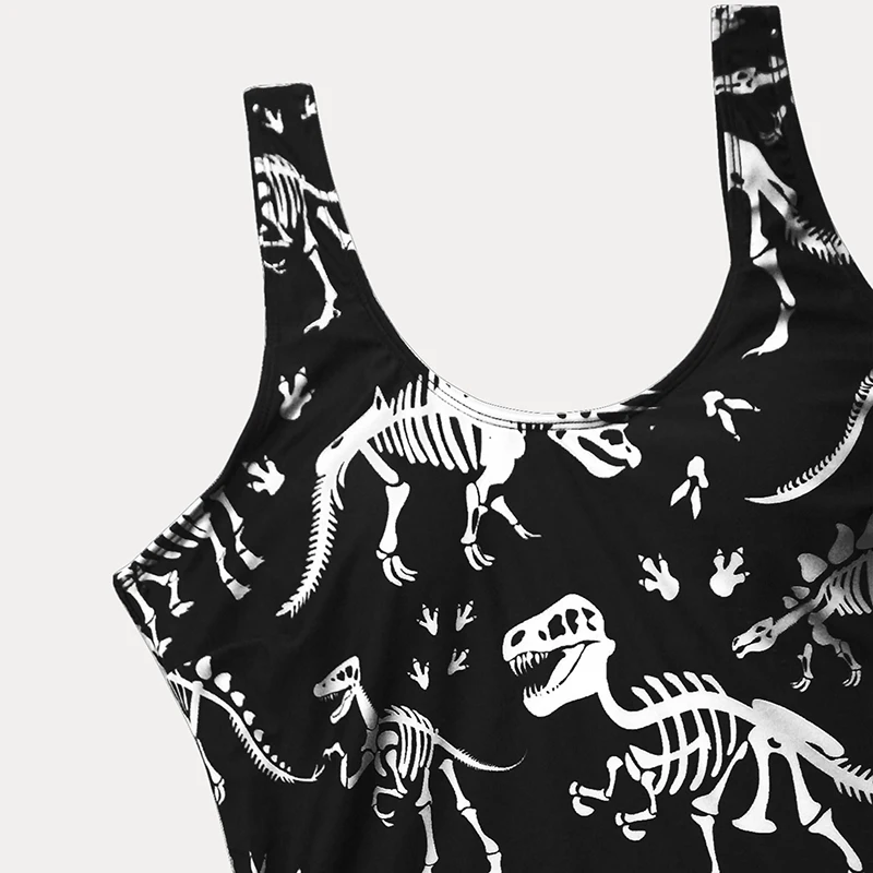

Sexy Summer 2021 Bikini Set Plus Size One Piece Swimsuit Women Black Blue Dinosaur Print High Waist Big Ladies Bathing Suit 4XL