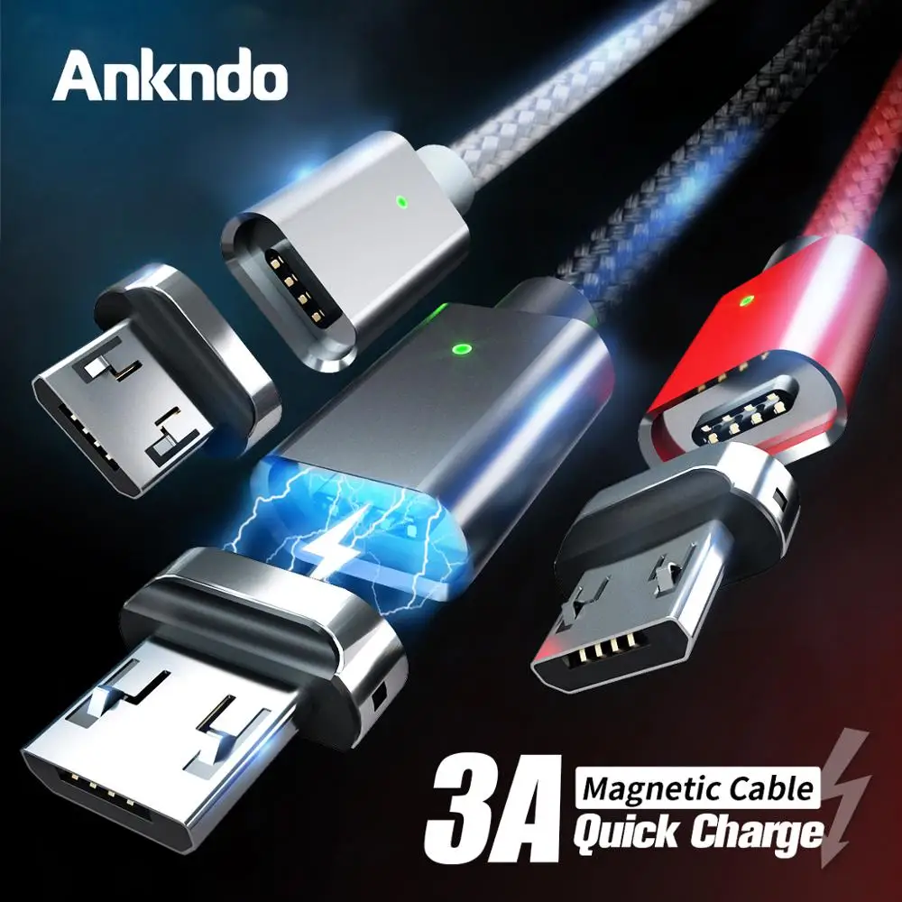 Ankndo Micro USB кабель Магнитный кабель Быстрая зарядка нейлоновый провод магнит Быстрая зарядка для смарт мобильный телефон, планшет на OC android устройство