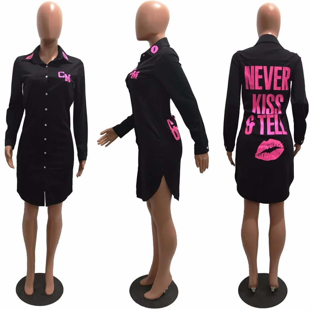 2019 весенние женские сексуальные платья рубашка с буквенным принтом модное