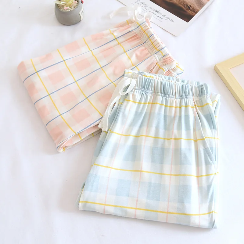 Fdfklak Modal Leisure Home Pants For Women Sleepwear Homewear High Elasticity Trouser Spring Summer Plaid Print Lounge Wear