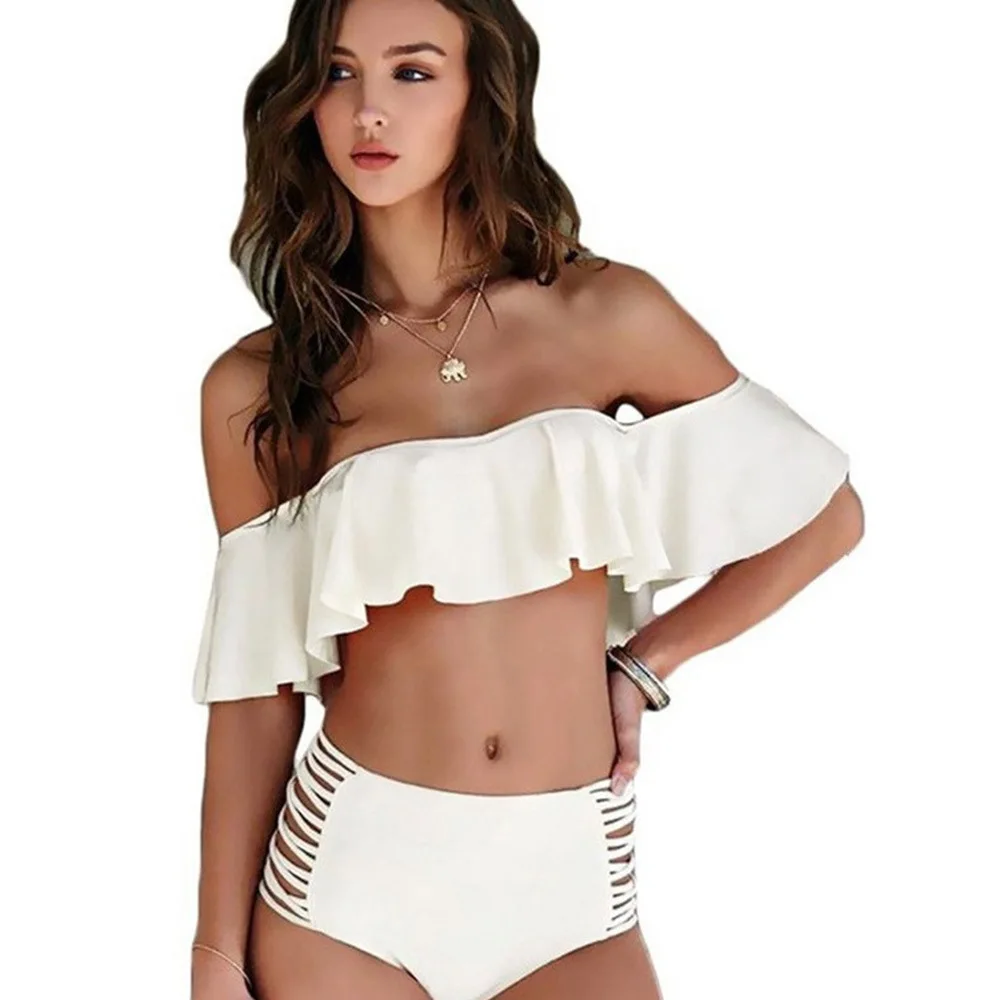 Женский с открытыми плечами гофрированный без бретелек Высокая талия сплошной