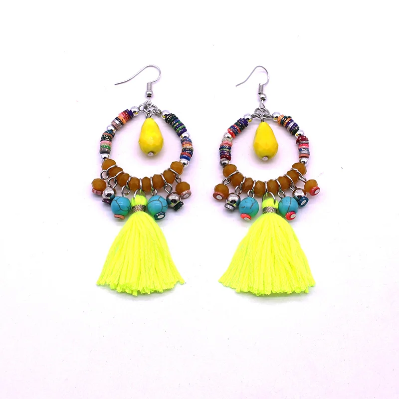 Новые богемные этнические висячие серьги с бусинами и кисточками для женщин модные ювелирные изделия