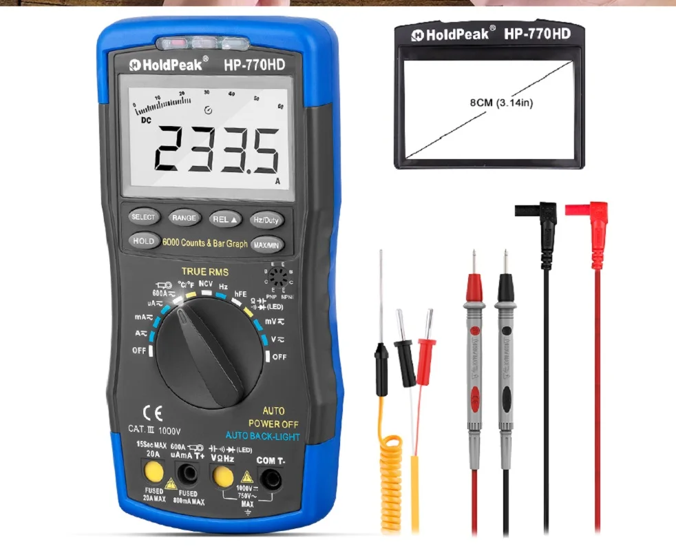 

HP-770HD Digital Multimeter 6000 counts Tester True RMS Professional Multimetro DIY Transistor Capacitor NCV Testers Lcr Meter