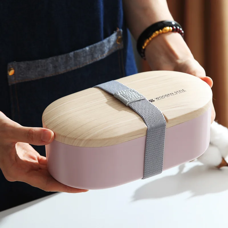 

Oval simple lunch box ins Nordic style wooden sushi lunch box sealed leak-proof lunch box with tableware wood bento box food box