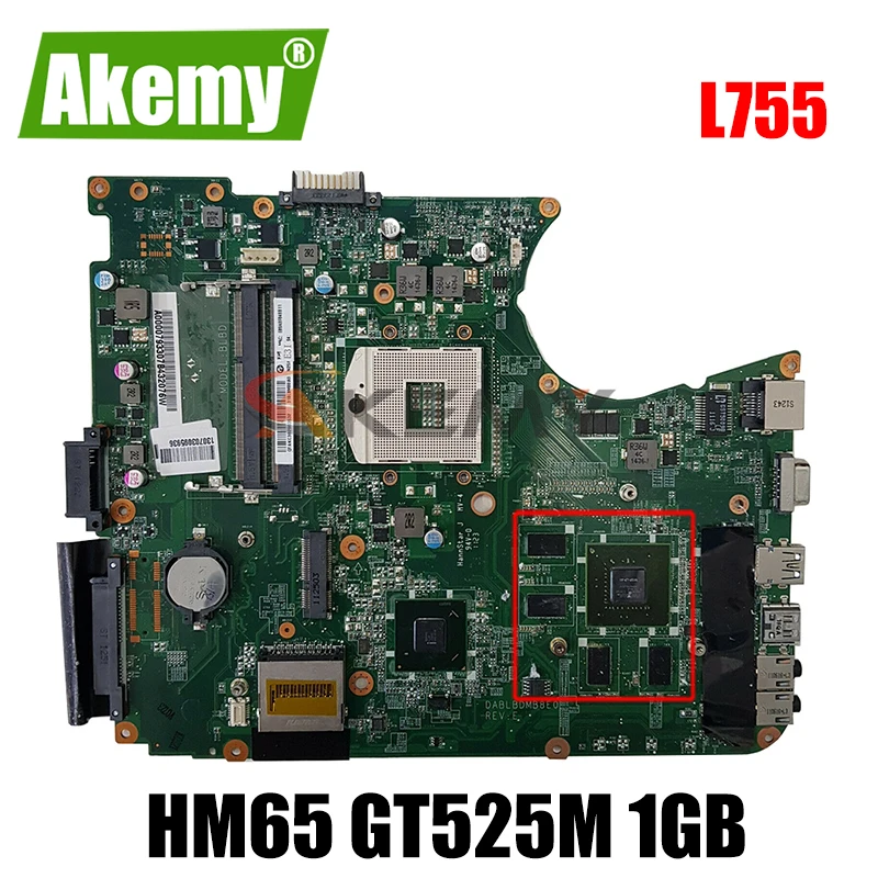 

Материнская плата AKEMY для ноутбука Toshiba Satellite L755 L750, материнская плата A000081620 DABLBDMB8E0 HM65 DDR3 GT525M, 1 ГБ, оригинал