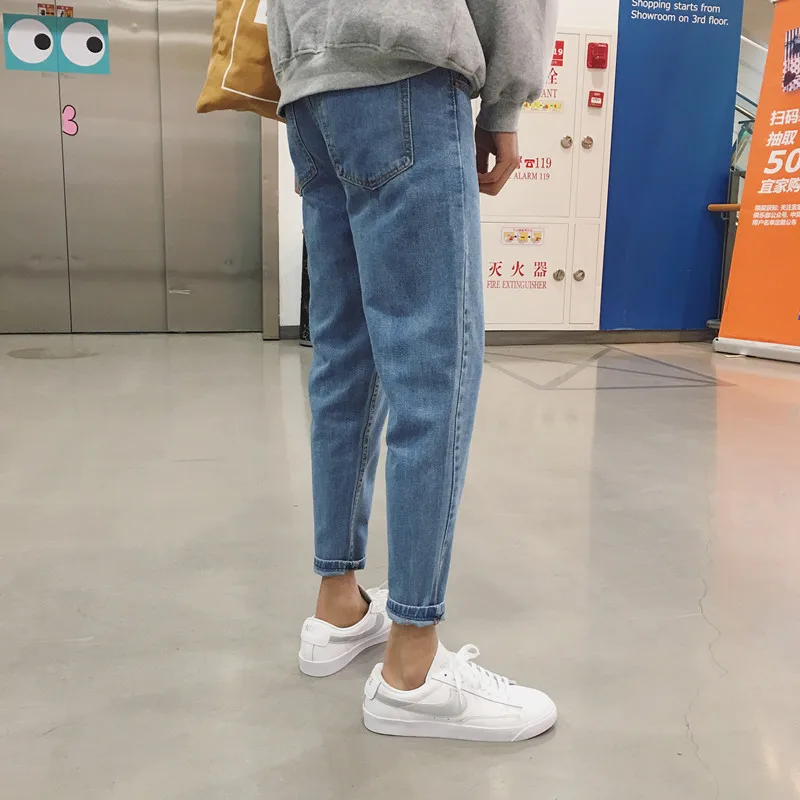 Men Jeans Retro Ankle Length Solid Slim Fit Teenagers Harajuku Trendy Leisure Chic Loose Denim Cowboy Classic High Quality New