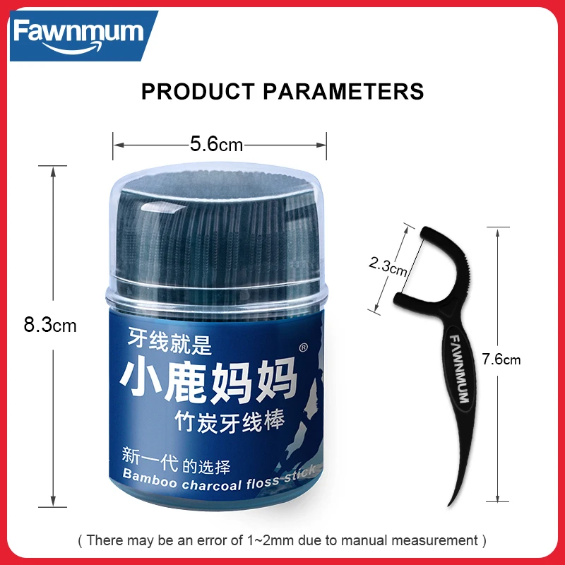 Fawnmum Dental Floss Pick s 2 Barrel Bamboo Зубная нитка из древесного угля зубы чистящие