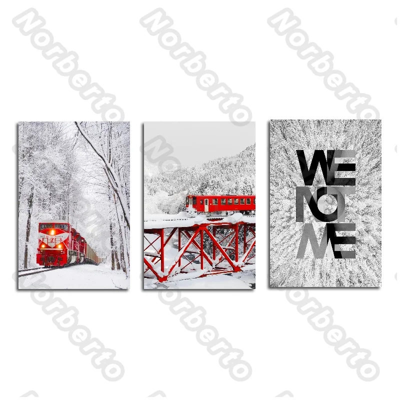 

Snow Landscape with Red Train and Rail Canvas Painting Wall Poster Painting Picture for Living Room Bedroom Wall Decoratio