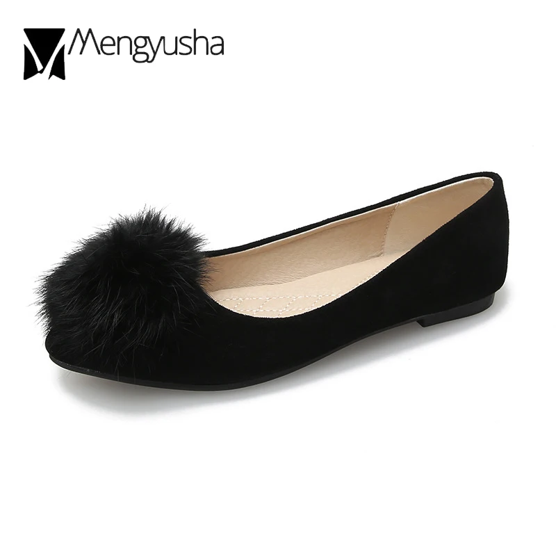 Размера плюс с бубоном меховые шарики туфли лодочки на высоком каблуке плоской