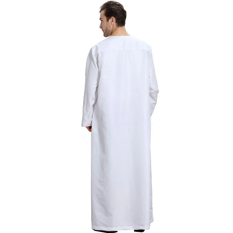 New Arabic Abaya Muslim Dubai Kaftan Long Sleeve Adult Pakistan Men O Neck Clothing Saudi Arab Male Jubba Thobe Prayer Robes
