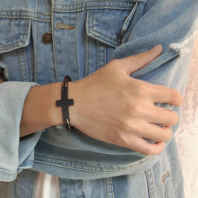 Мужские плетеные кожаные браслеты для мужчин золотой крест браслет модные