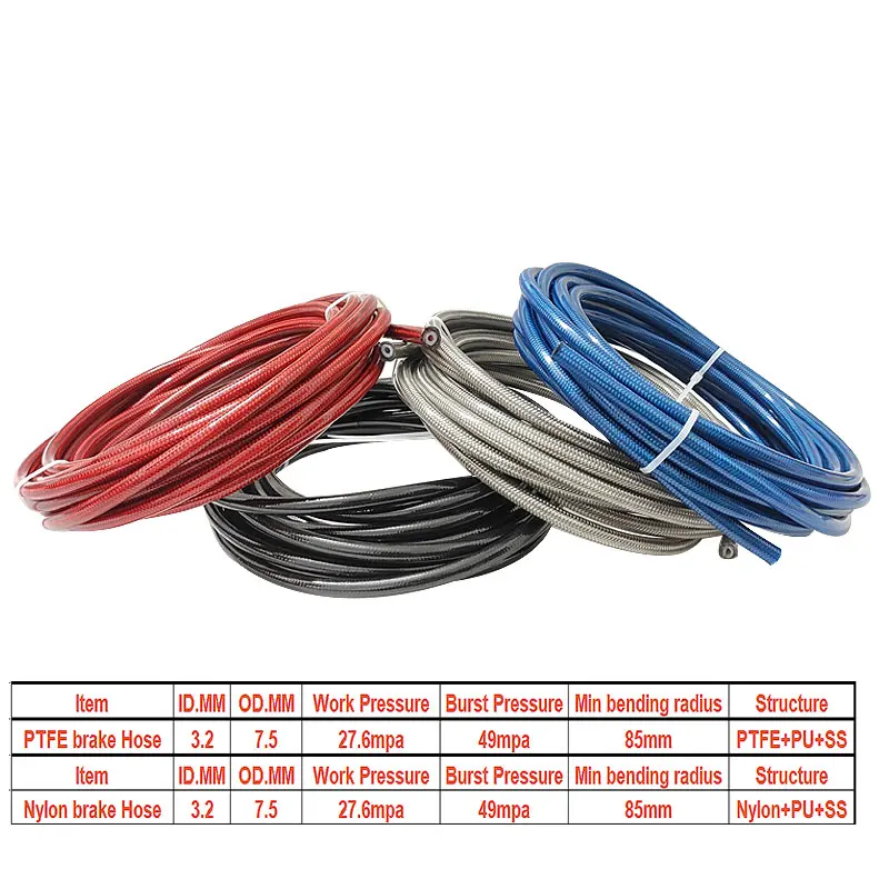 5m/lot AN3 Motorcycle  braided Stainless Steel nylon brake line hose FLUID HYDRAULIC hose PTFE brake line Gas Oil Fuel tube pipe