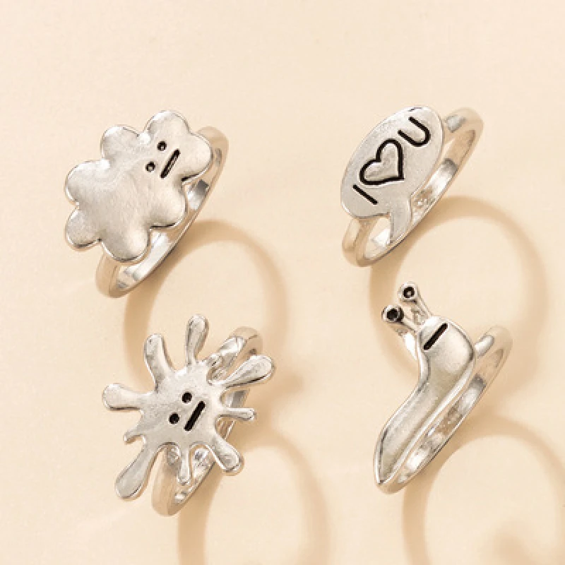 

New Creative Cute Color Dripping Oil Ring Fashion Personality Ladies Casual Hip-Hop Party Love Tai Chi Butterfly Ring Jewelry