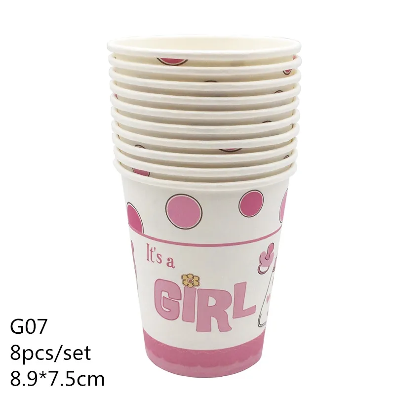 Cup G09 Украшение для детского душа DIY скатерть, бумажная тарелка, чашка, посуда для маленьких мальчиков и девочек, на день рождения, пол, открытые вечерние принадлежности для малышей - Цвет: Cup G09