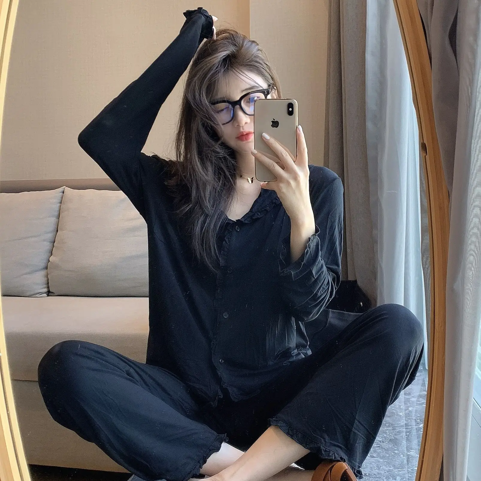 

Повседневный Женский Пижамный костюм, домашняя одежда из модала, 2 шт., одежда для сна, интимное белье, Однотонная ночная рубашка, домашняя од...